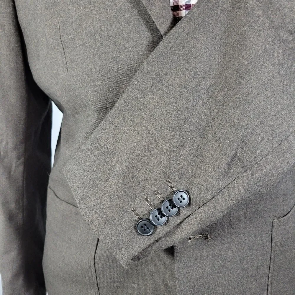 H&M Men's‎ Flannel Sport Coat Blazer Two Button Brown Poly Blend Regular Fit 42R